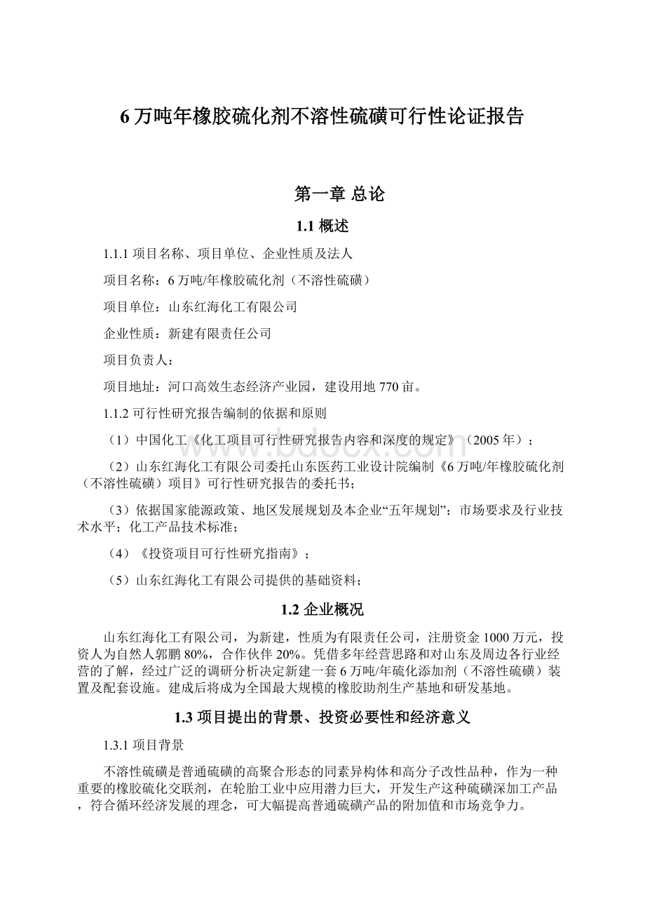 6万吨年橡胶硫化剂不溶性硫磺可行性论证报告.docx_第1页