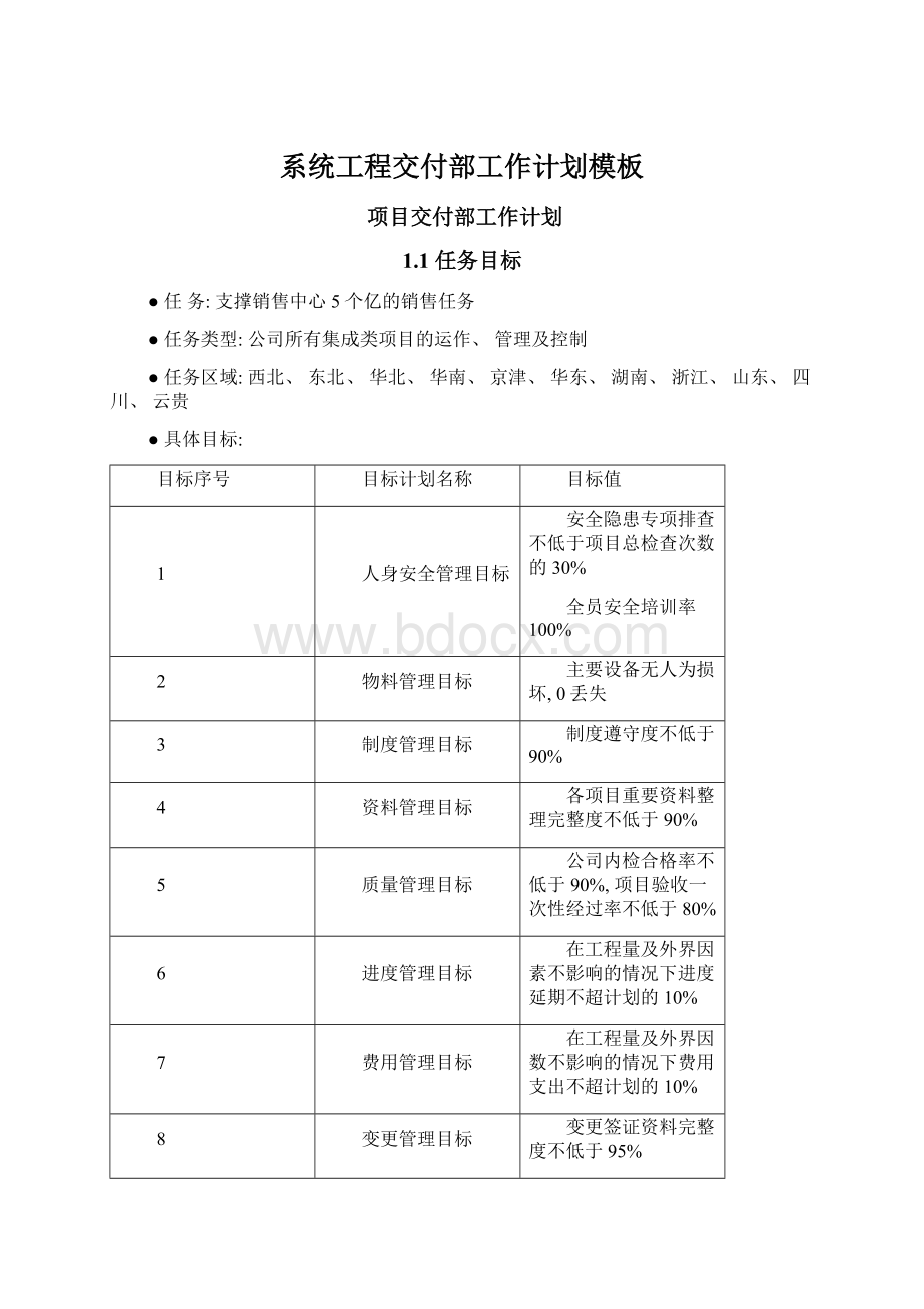 系统工程交付部工作计划模板.docx