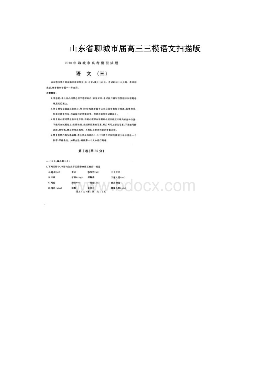 山东省聊城市届高三三模语文扫描版Word下载.docx