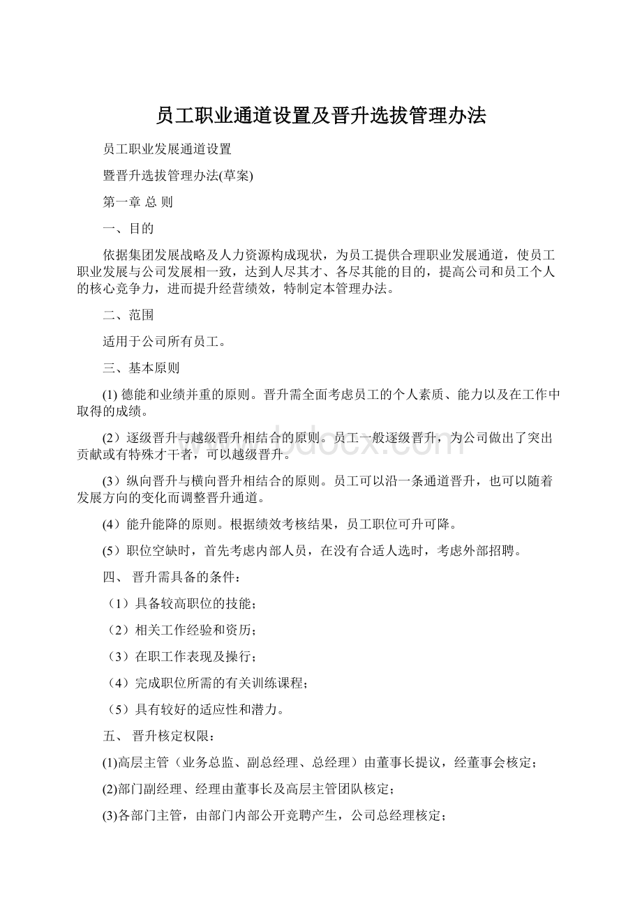 员工职业通道设置及晋升选拔管理办法.docx_第1页