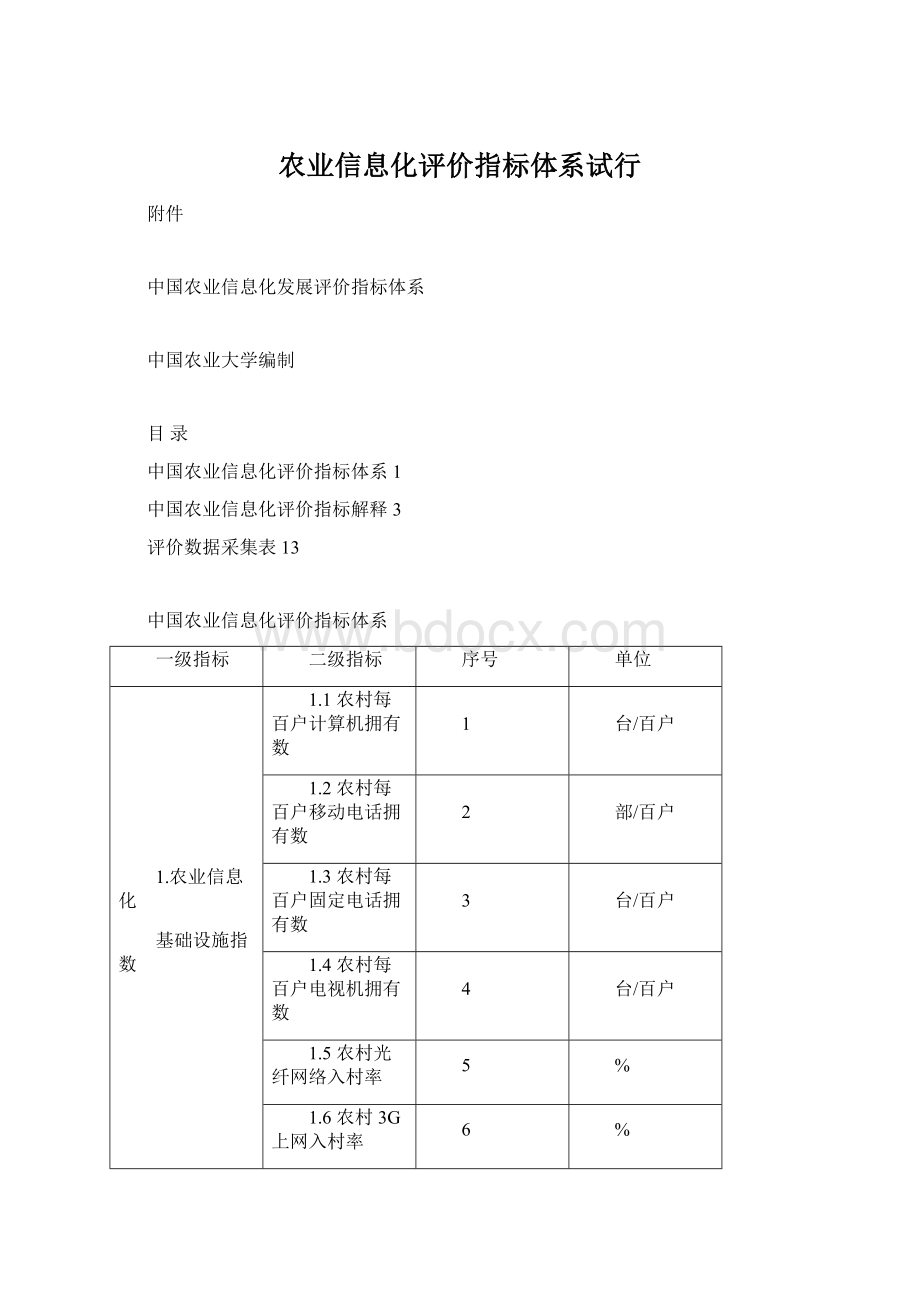 农业信息化评价指标体系试行文档格式.docx_第1页