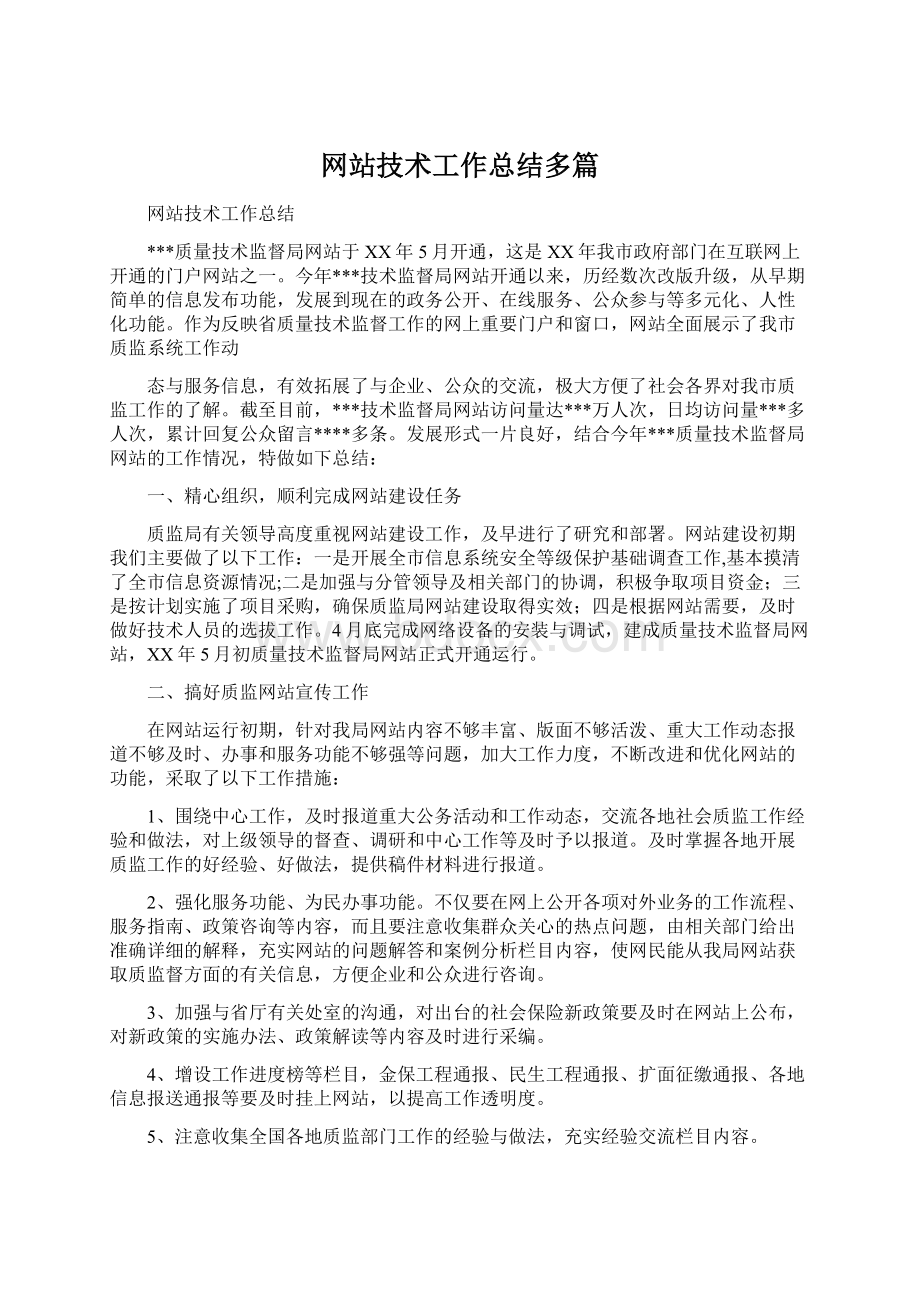 网站技术工作总结多篇Word文档格式.docx