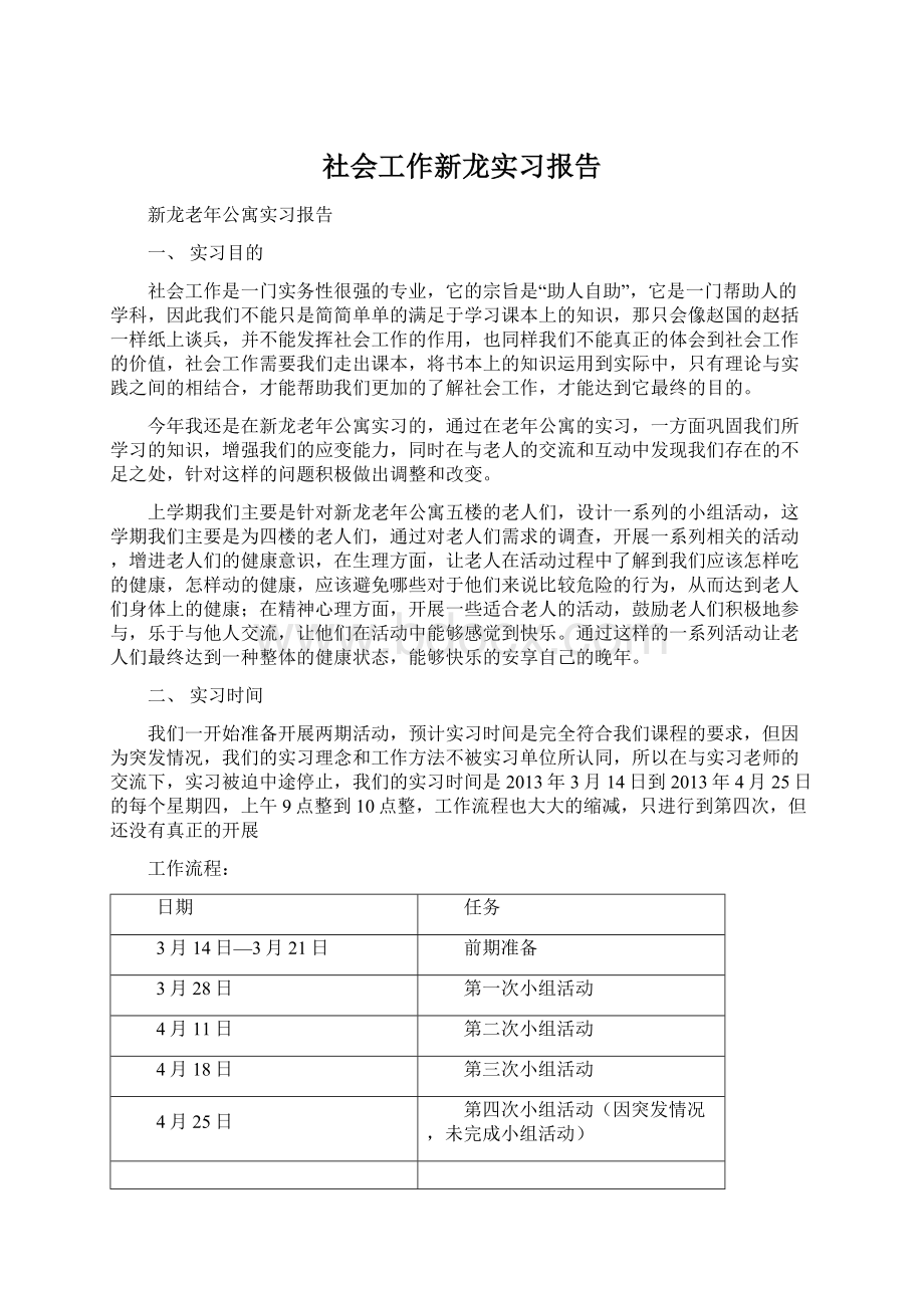 社会工作新龙实习报告文档格式.docx