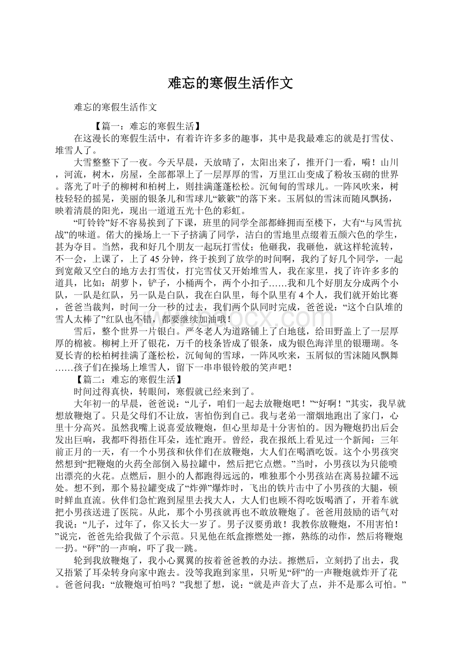 难忘的寒假生活作文.docx