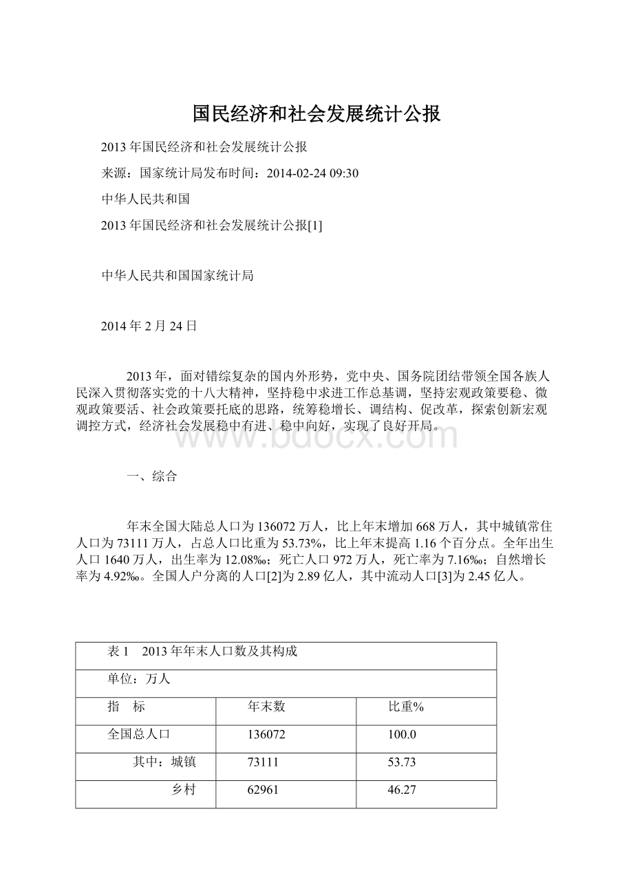 国民经济和社会发展统计公报.docx_第1页