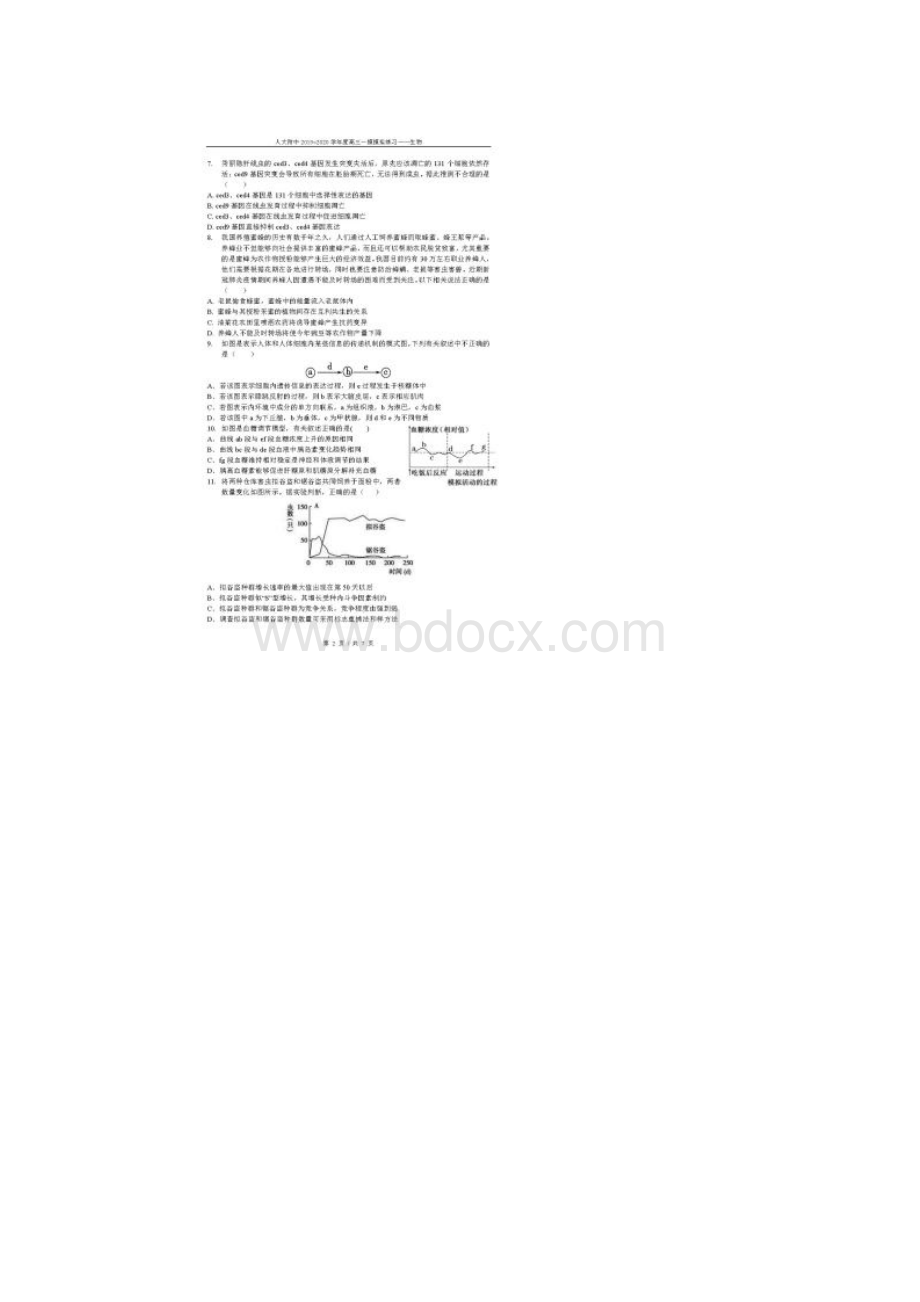 北京市人大附中届高三一模模拟生物试题及答案扫描版.docx_第2页