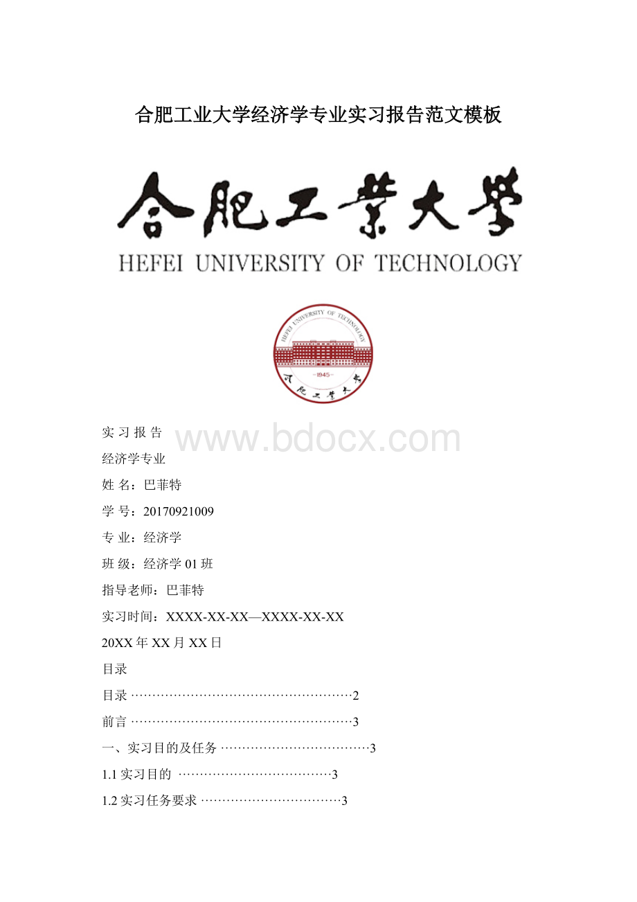 合肥工业大学经济学专业实习报告范文模板.docx_第1页