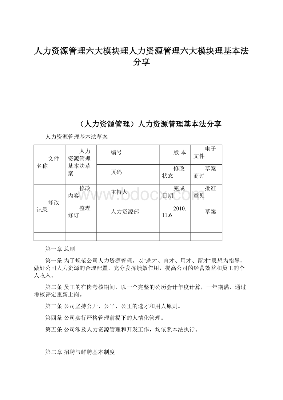 人力资源管理六大模块理人力资源管理六大模块理基本法分享Word格式.docx_第1页