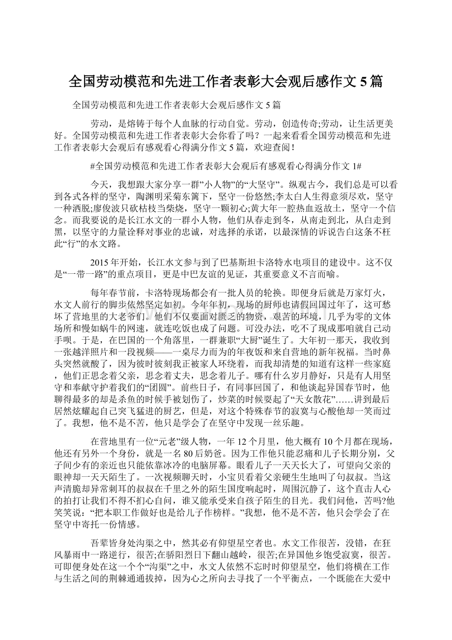 全国劳动模范和先进工作者表彰大会观后感作文5篇.docx