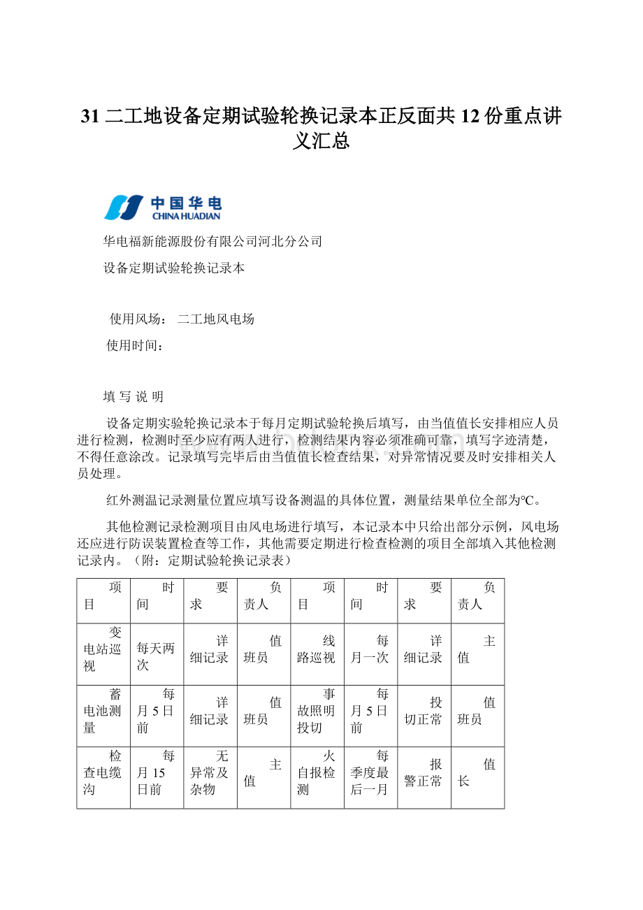 31二工地设备定期试验轮换记录本正反面共12份重点讲义汇总Word下载.docx