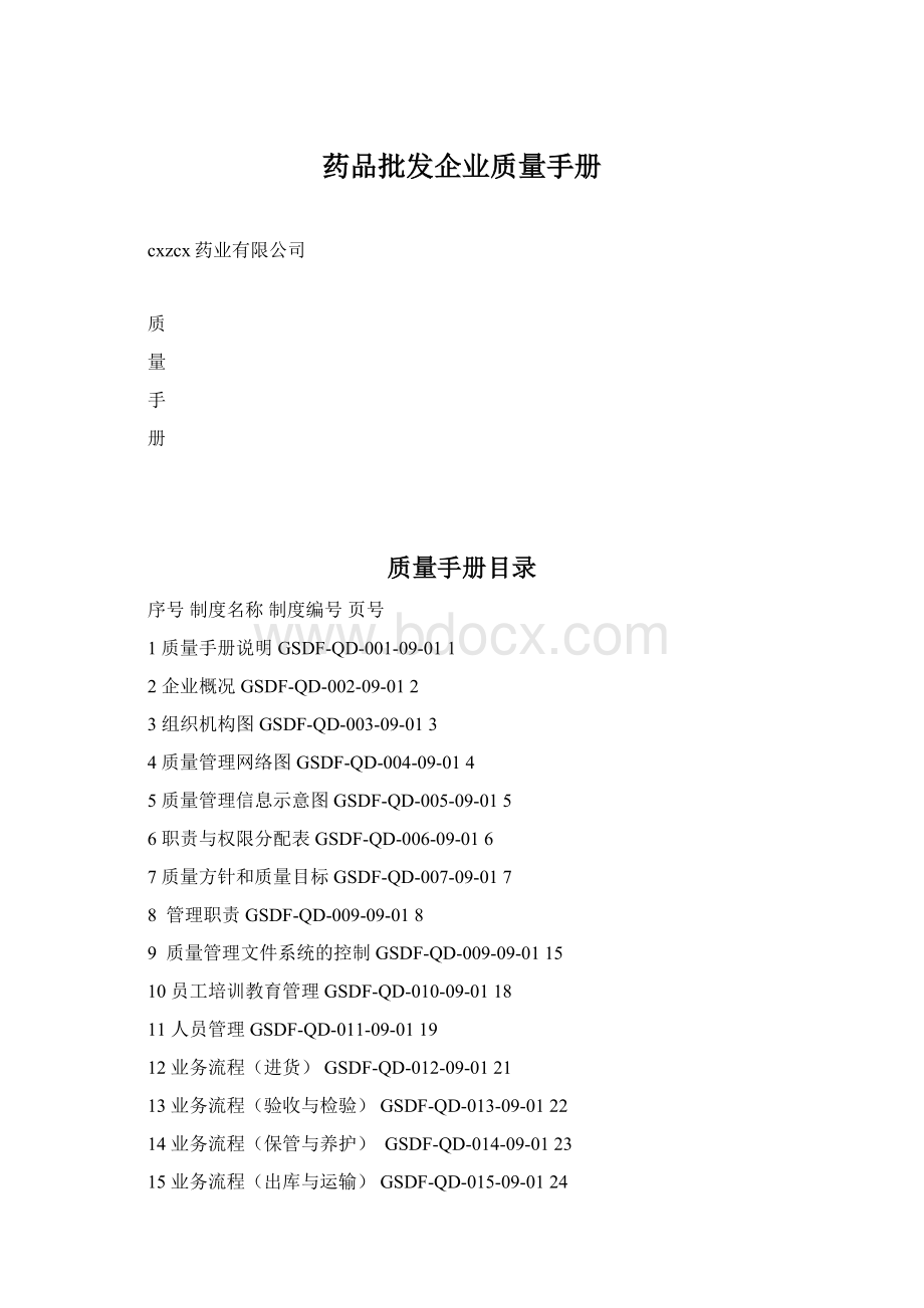 药品批发企业质量手册Word文档格式.docx