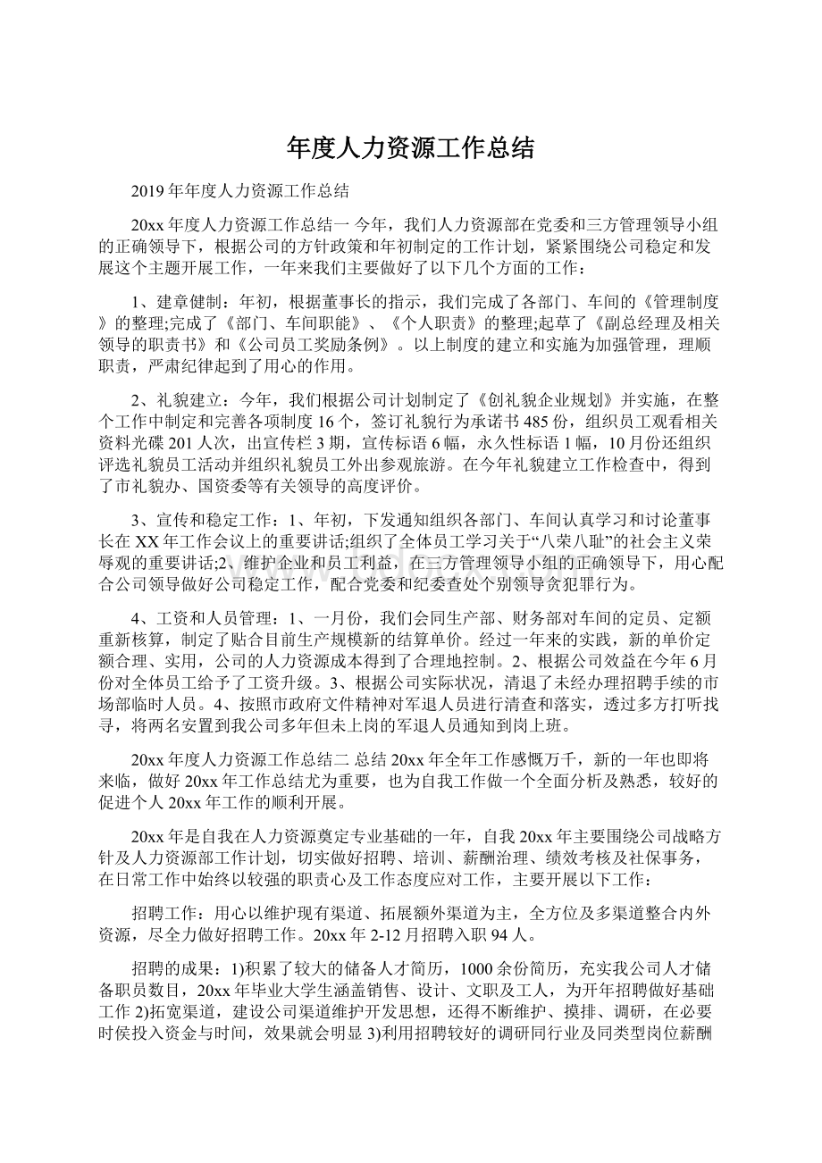 年度人力资源工作总结Word格式文档下载.docx