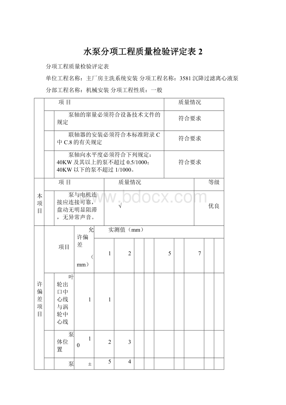 水泵分项工程质量检验评定表 2.docx_第1页