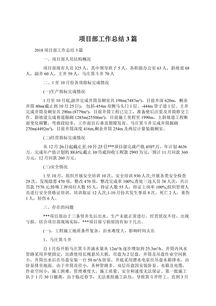 项目部工作总结3篇Word文件下载.docx