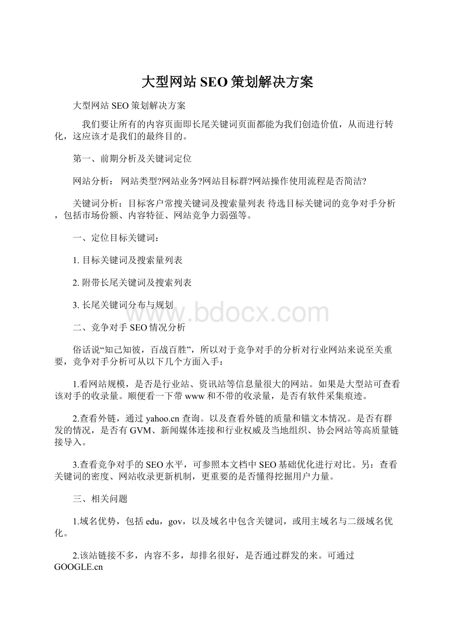 大型网站SEO策划解决方案文档格式.docx