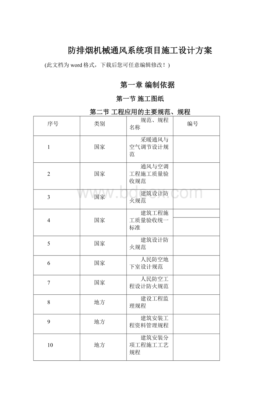 防排烟机械通风系统项目施工设计方案Word格式文档下载.docx_第1页