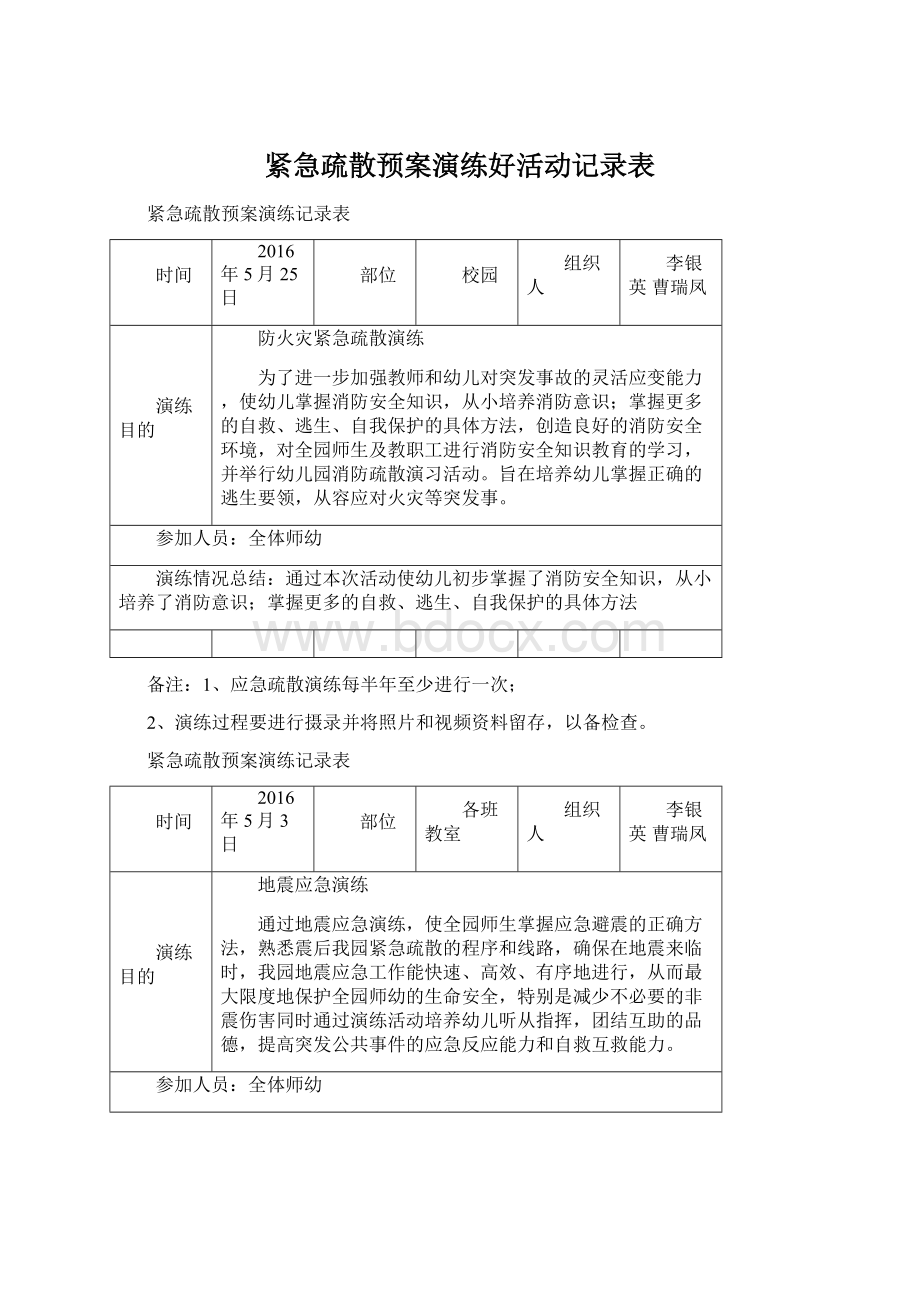 紧急疏散预案演练好活动记录表.docx