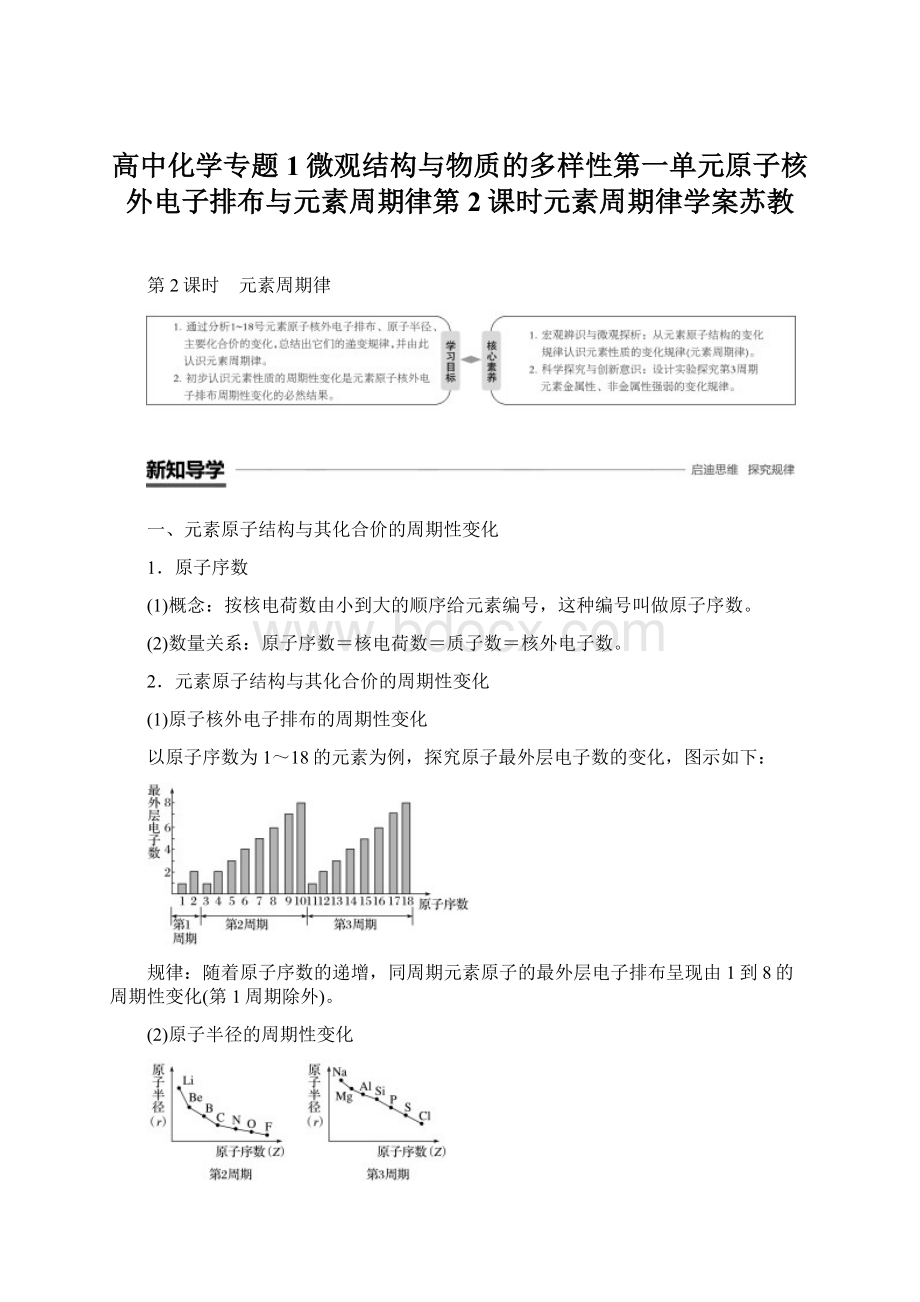 高中化学专题1微观结构与物质的多样性第一单元原子核外电子排布与元素周期律第2课时元素周期律学案苏教.docx