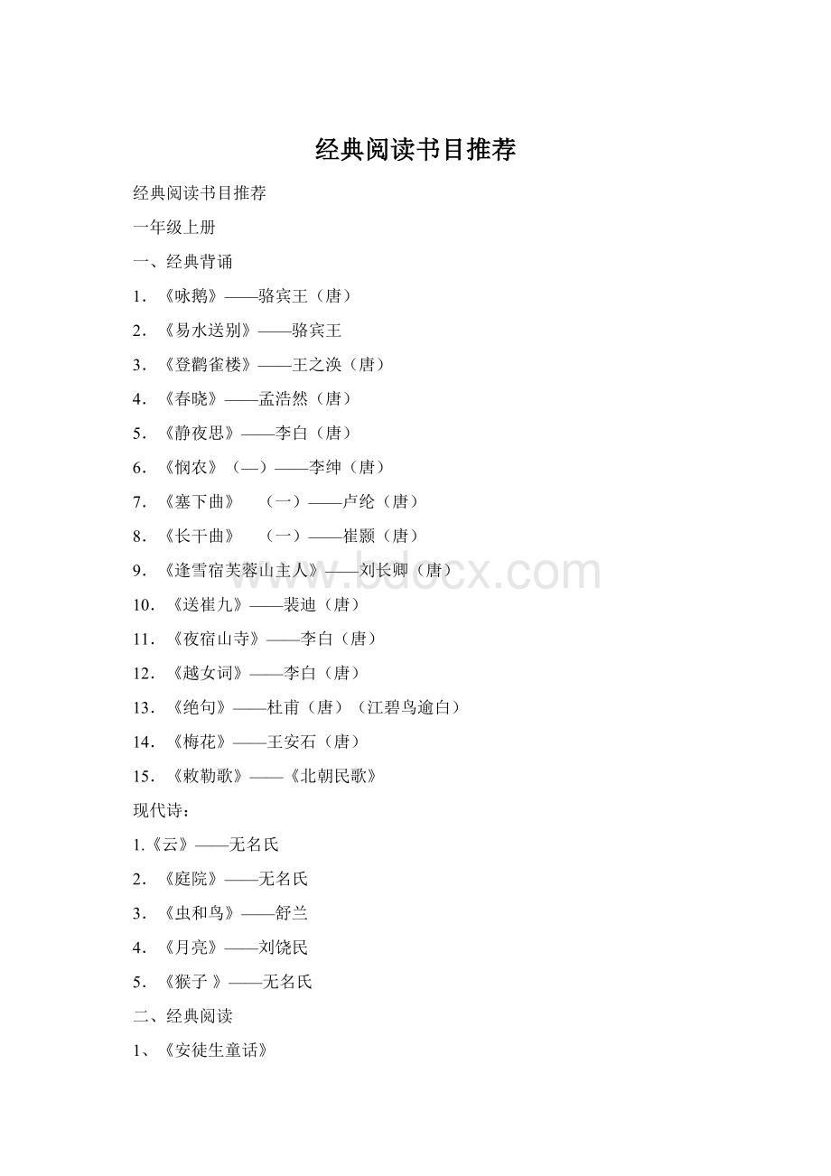 经典阅读书目推荐Word文档格式.docx