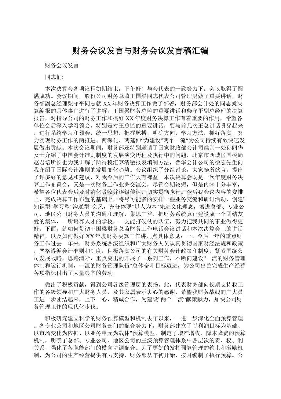 财务会议发言与财务会议发言稿汇编Word文档格式.docx_第1页