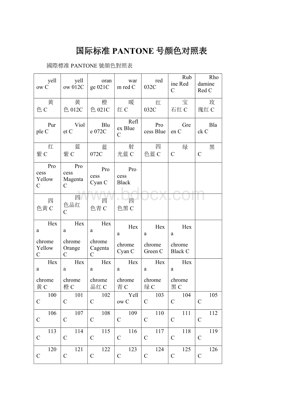 国际标准PANTONE号颜色对照表.docx