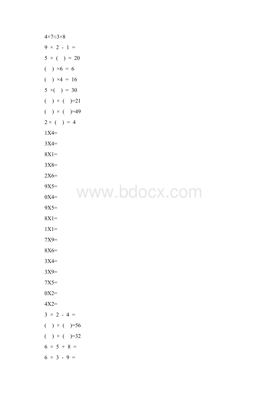 人教版二年级上乘法口算题直接打印版Word文档下载推荐.docx_第3页