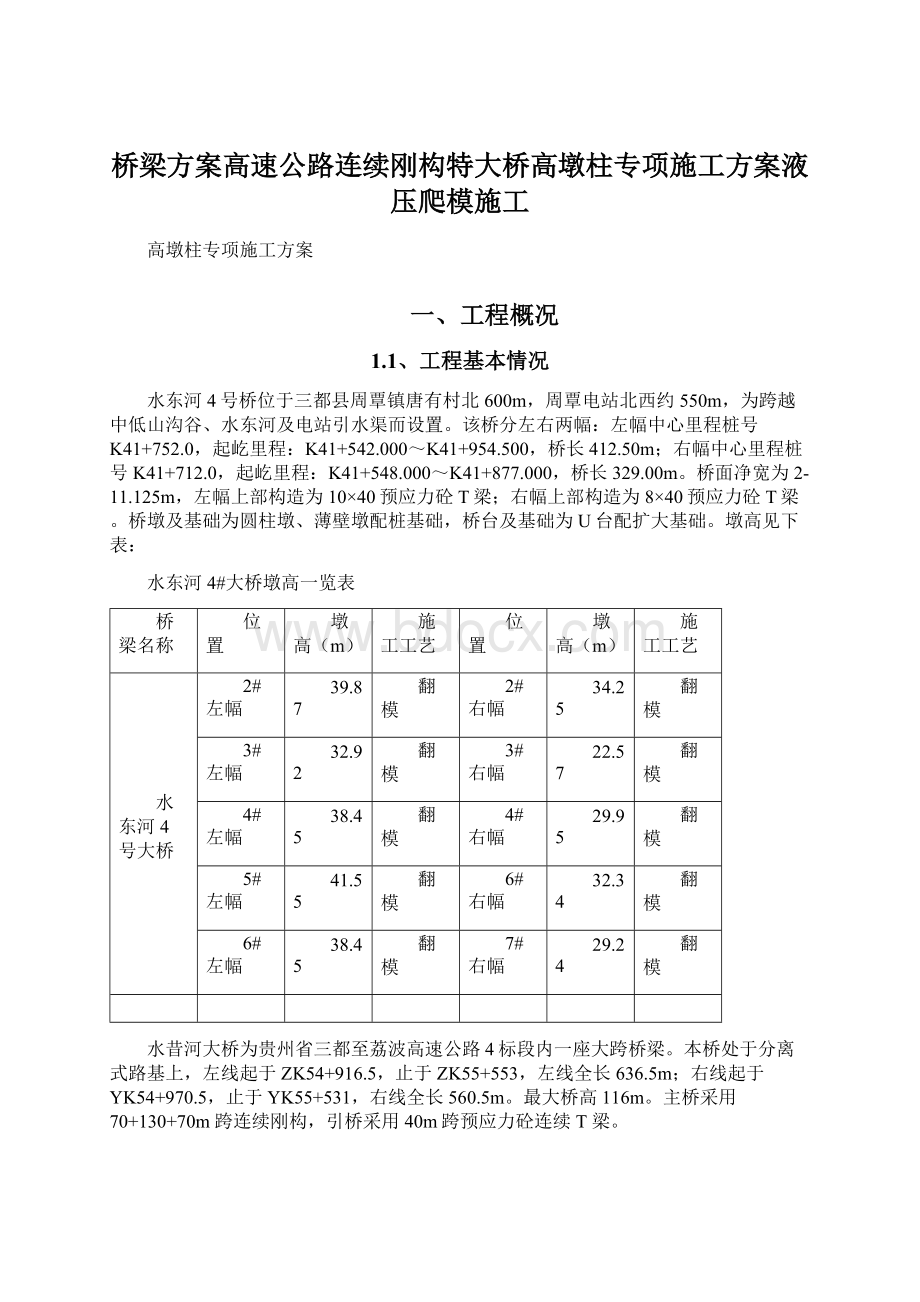 桥梁方案高速公路连续刚构特大桥高墩柱专项施工方案液压爬模施工.docx