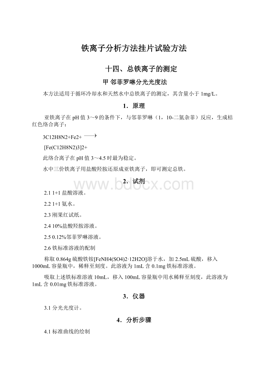 铁离子分析方法挂片试验方法Word格式文档下载.docx_第1页