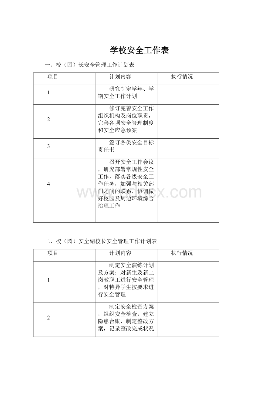 学校安全工作表Word格式.docx_第1页