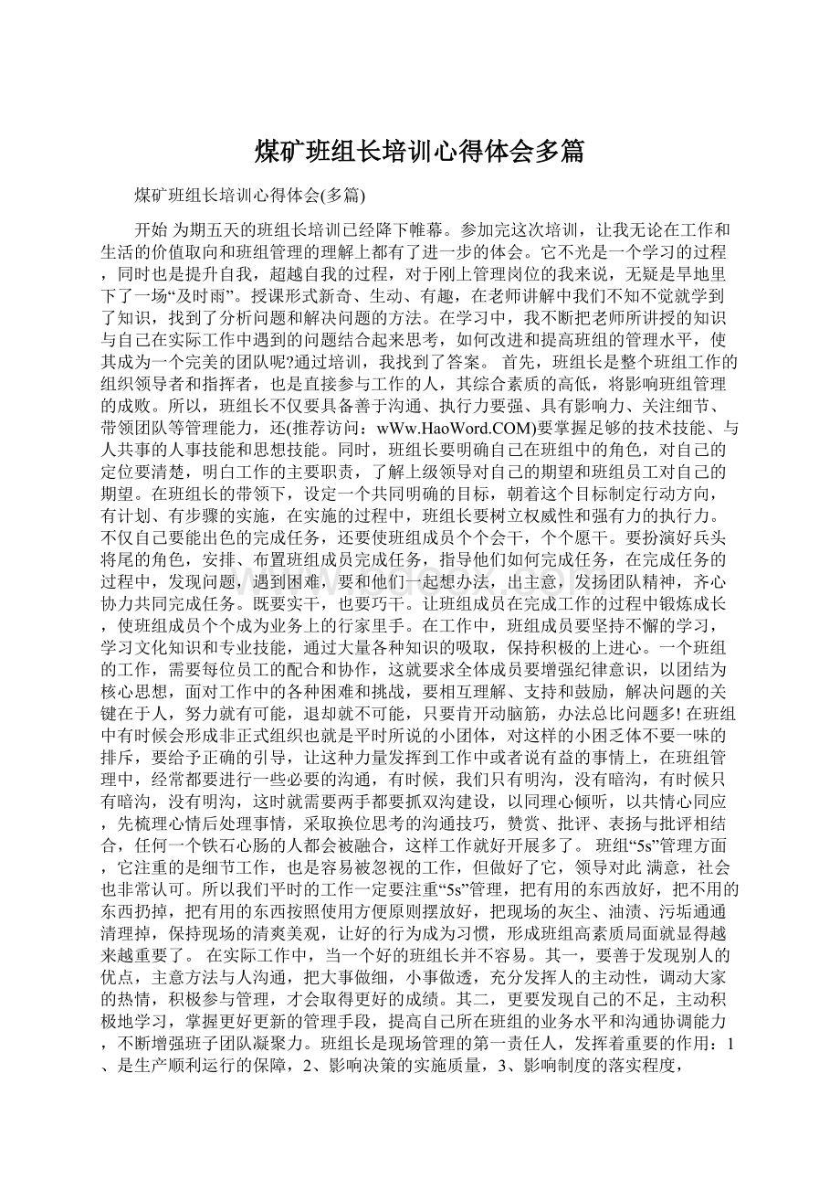 煤矿班组长培训心得体会多篇Word格式文档下载.docx