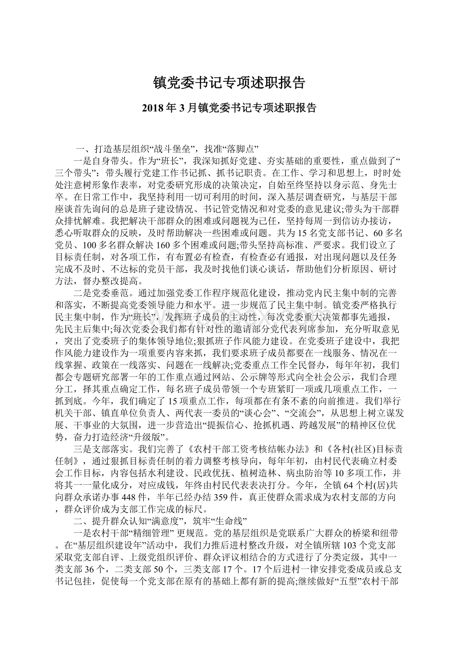 镇党委书记专项述职报告.docx_第1页