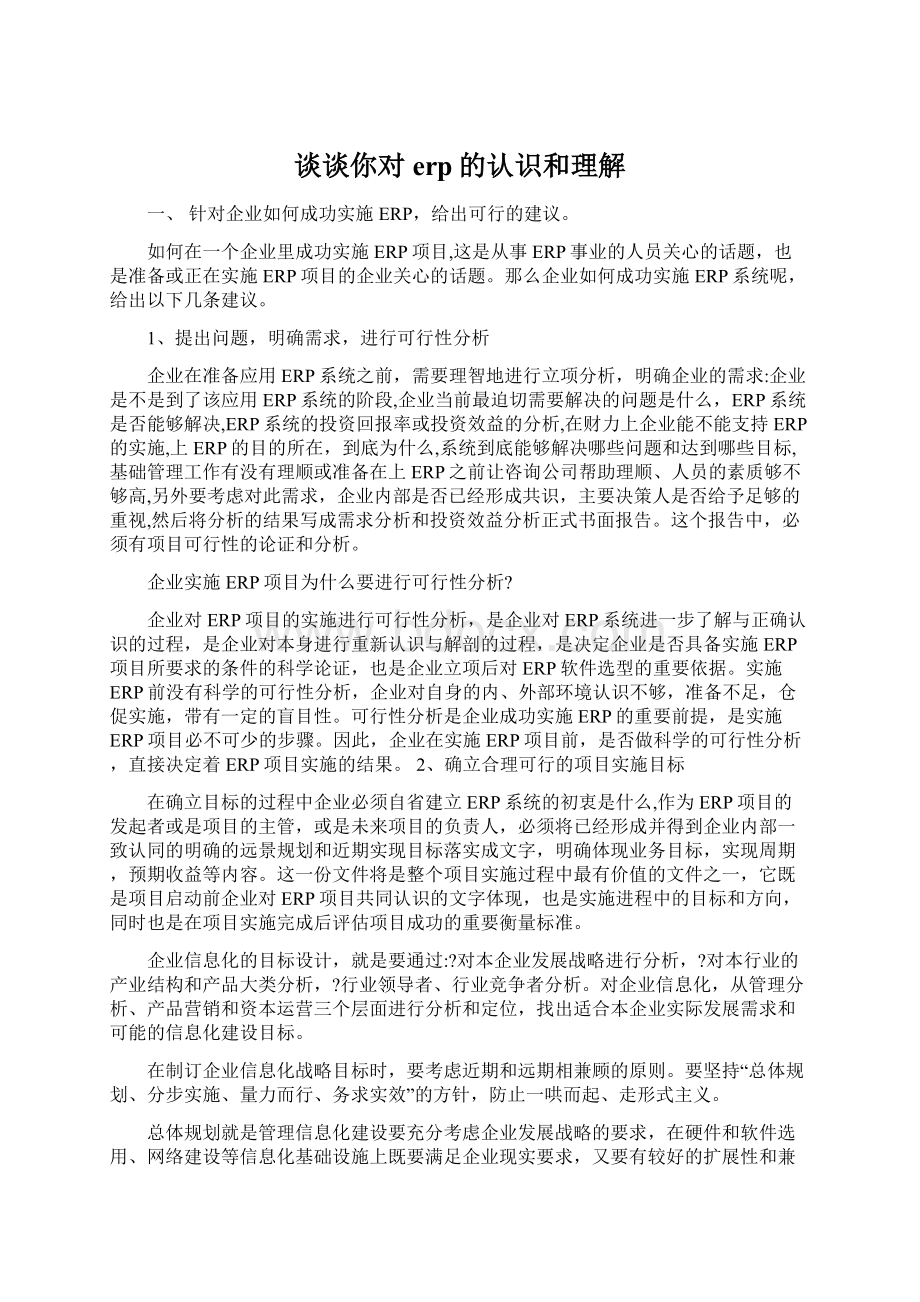 谈谈你对erp的认识和理解文档格式.docx