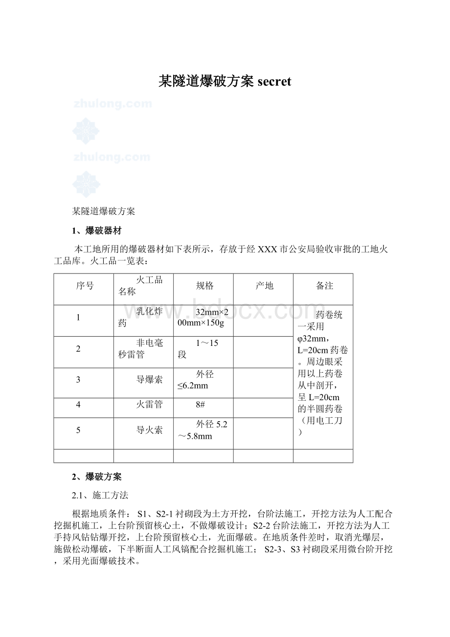 某隧道爆破方案secret.docx_第1页