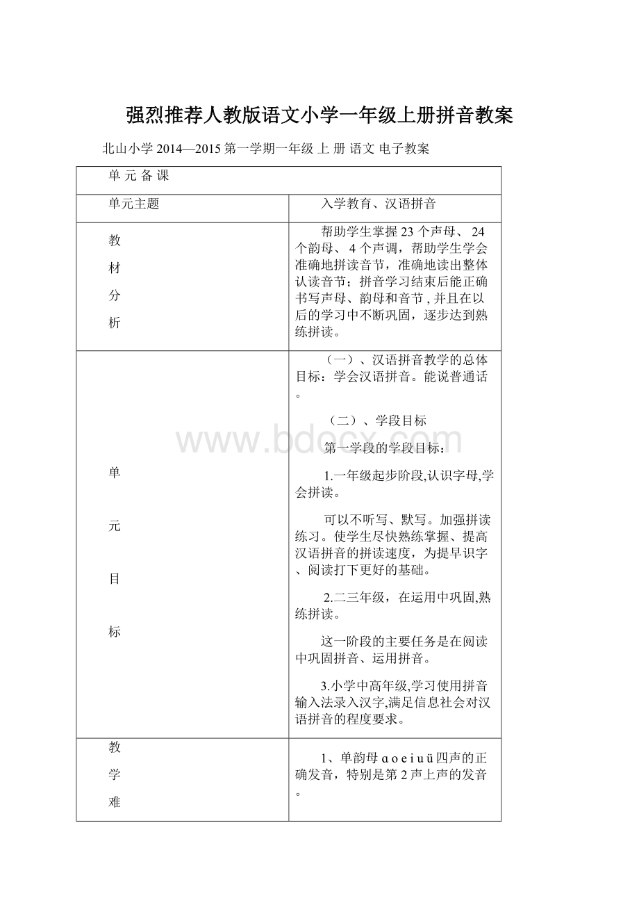 强烈推荐人教版语文小学一年级上册拼音教案文档格式.docx_第1页