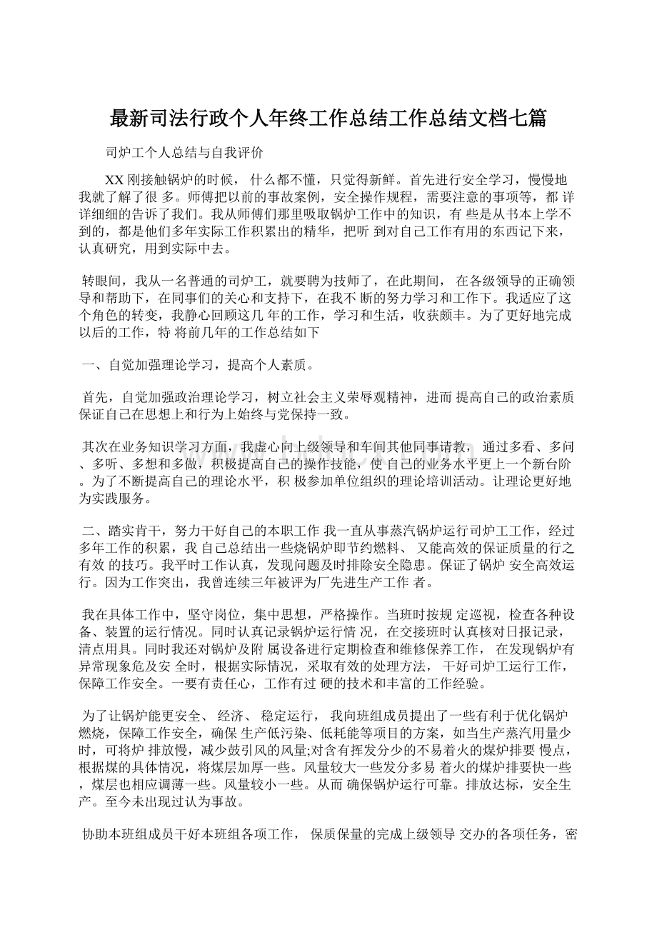 最新司法行政个人年终工作总结工作总结文档七篇.docx