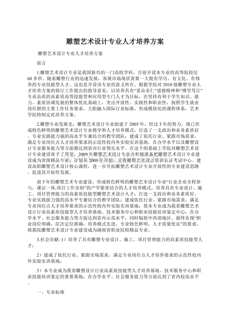 雕塑艺术设计专业人才培养方案.docx_第1页