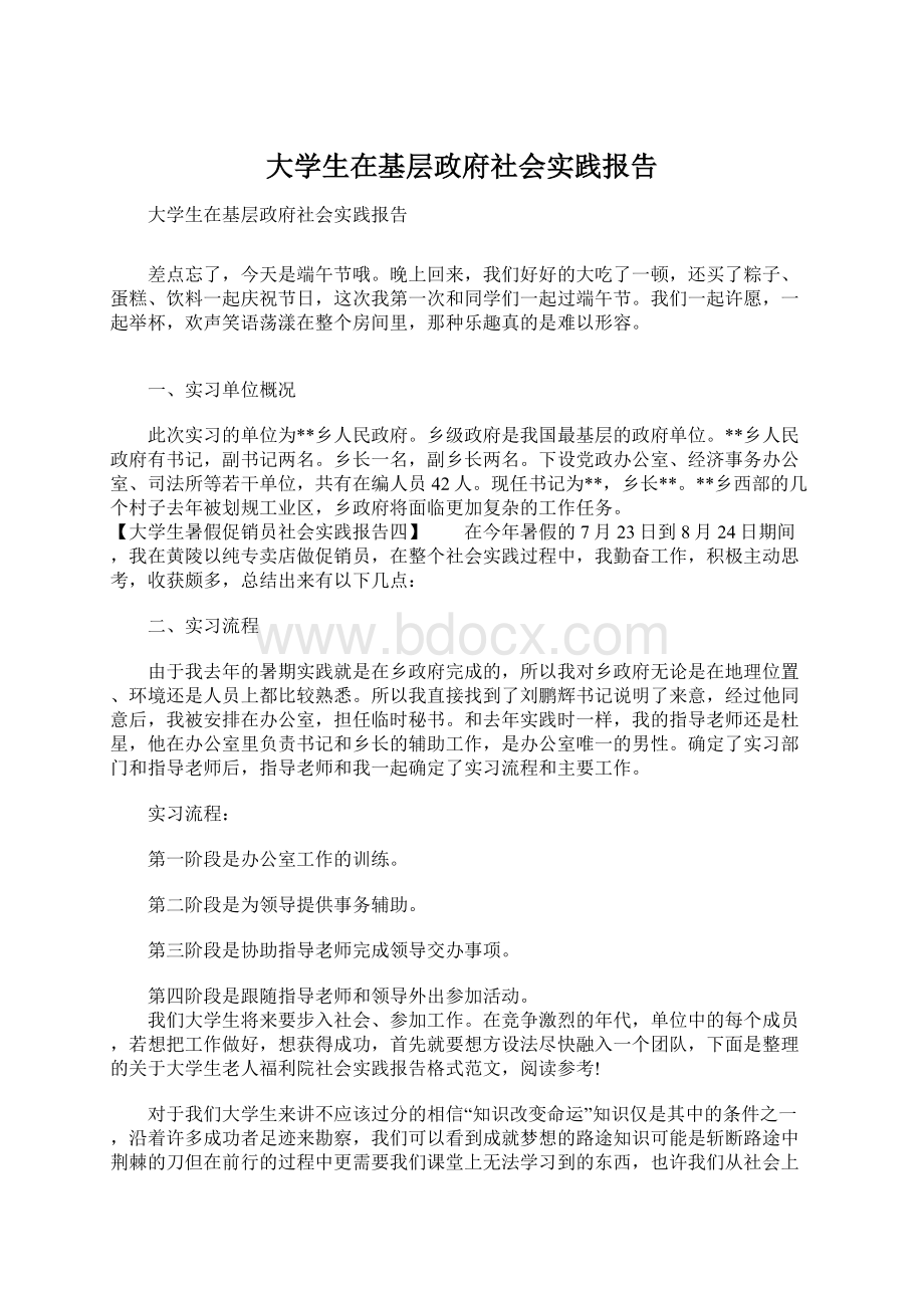 大学生在基层政府社会实践报告Word文档下载推荐.docx_第1页