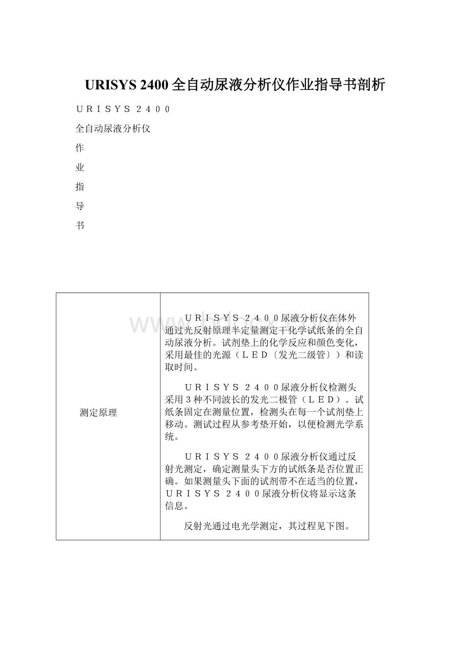 URISYS 2400全自动尿液分析仪作业指导书剖析.docx