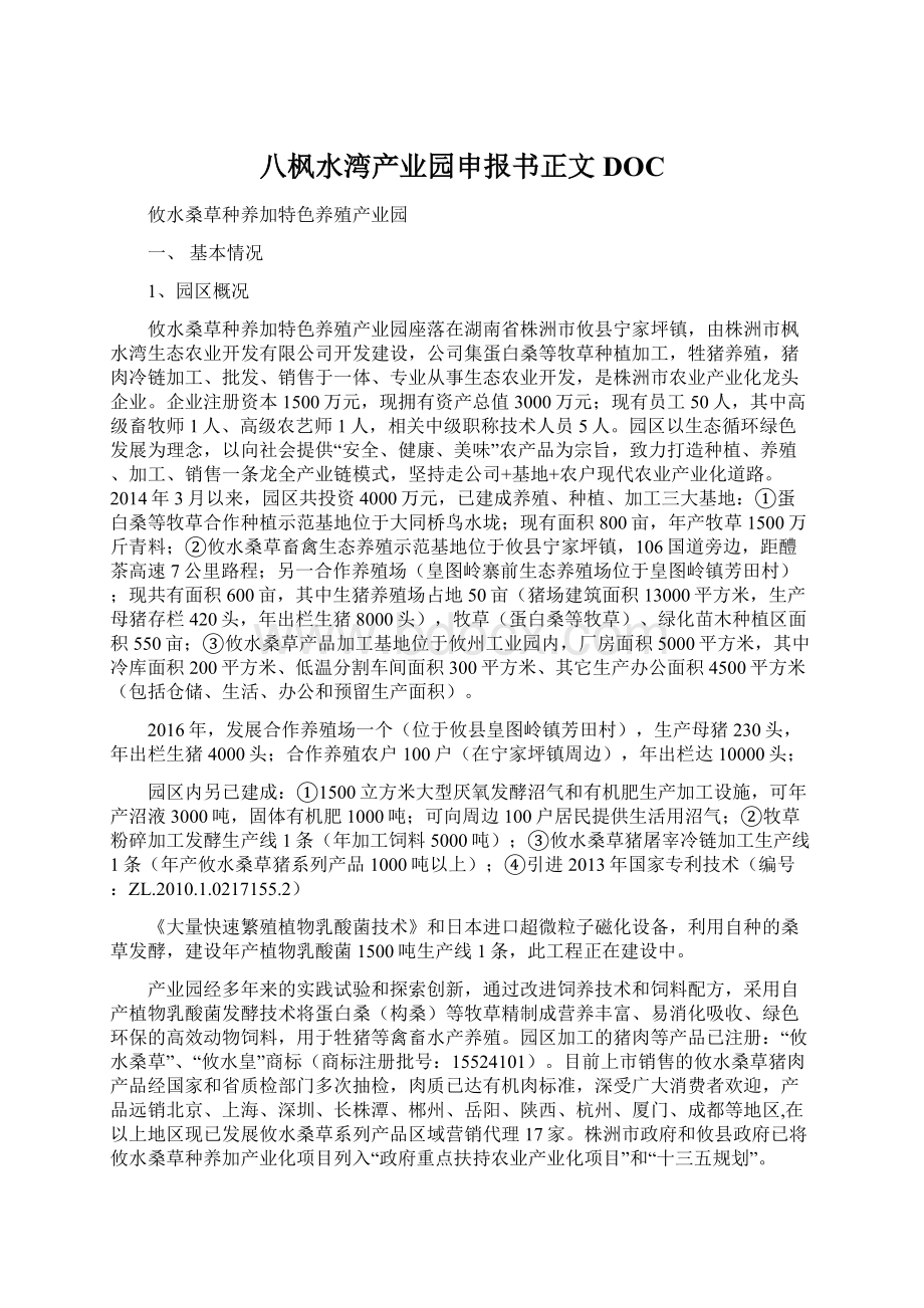 八枫水湾产业园申报书正文DOCWord文件下载.docx