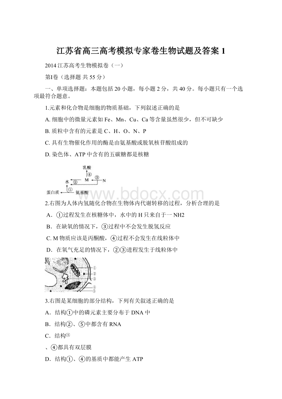 江苏省高三高考模拟专家卷生物试题及答案1.docx