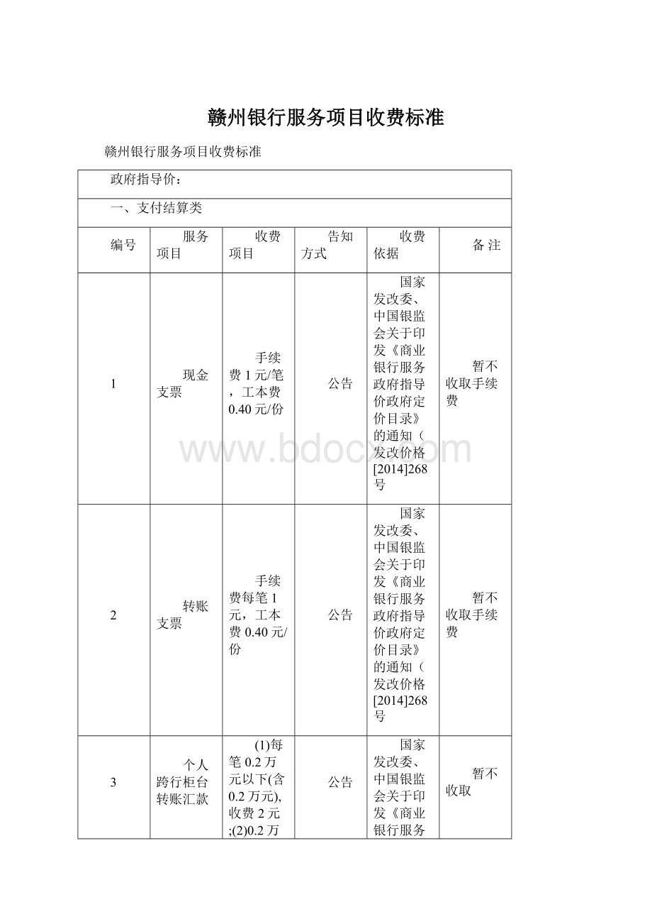 赣州银行服务项目收费标准.docx