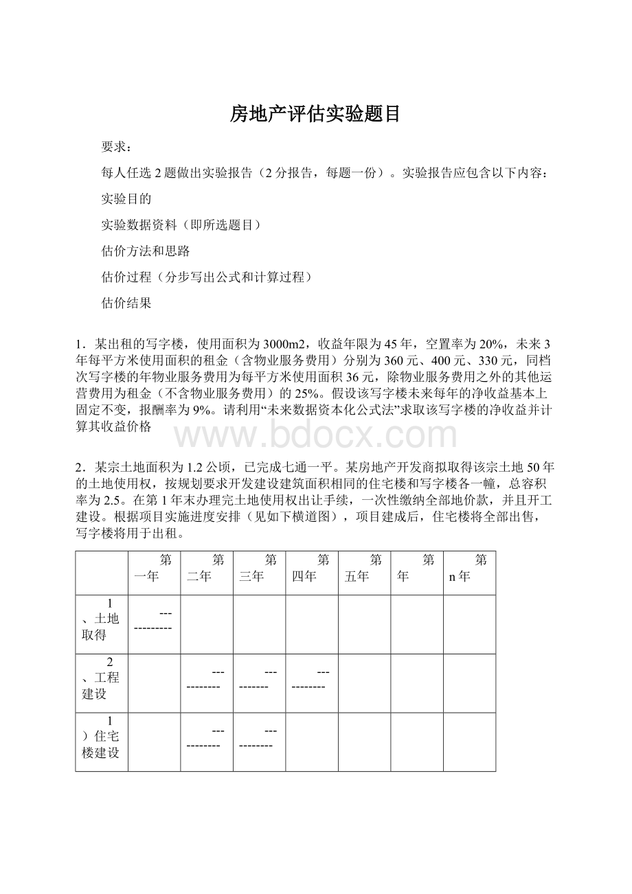 房地产评估实验题目Word文件下载.docx_第1页