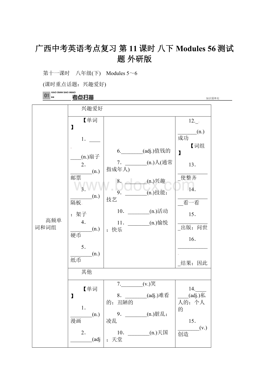 广西中考英语考点复习 第11课时 八下 Modules 56测试题 外研版Word文档下载推荐.docx_第1页