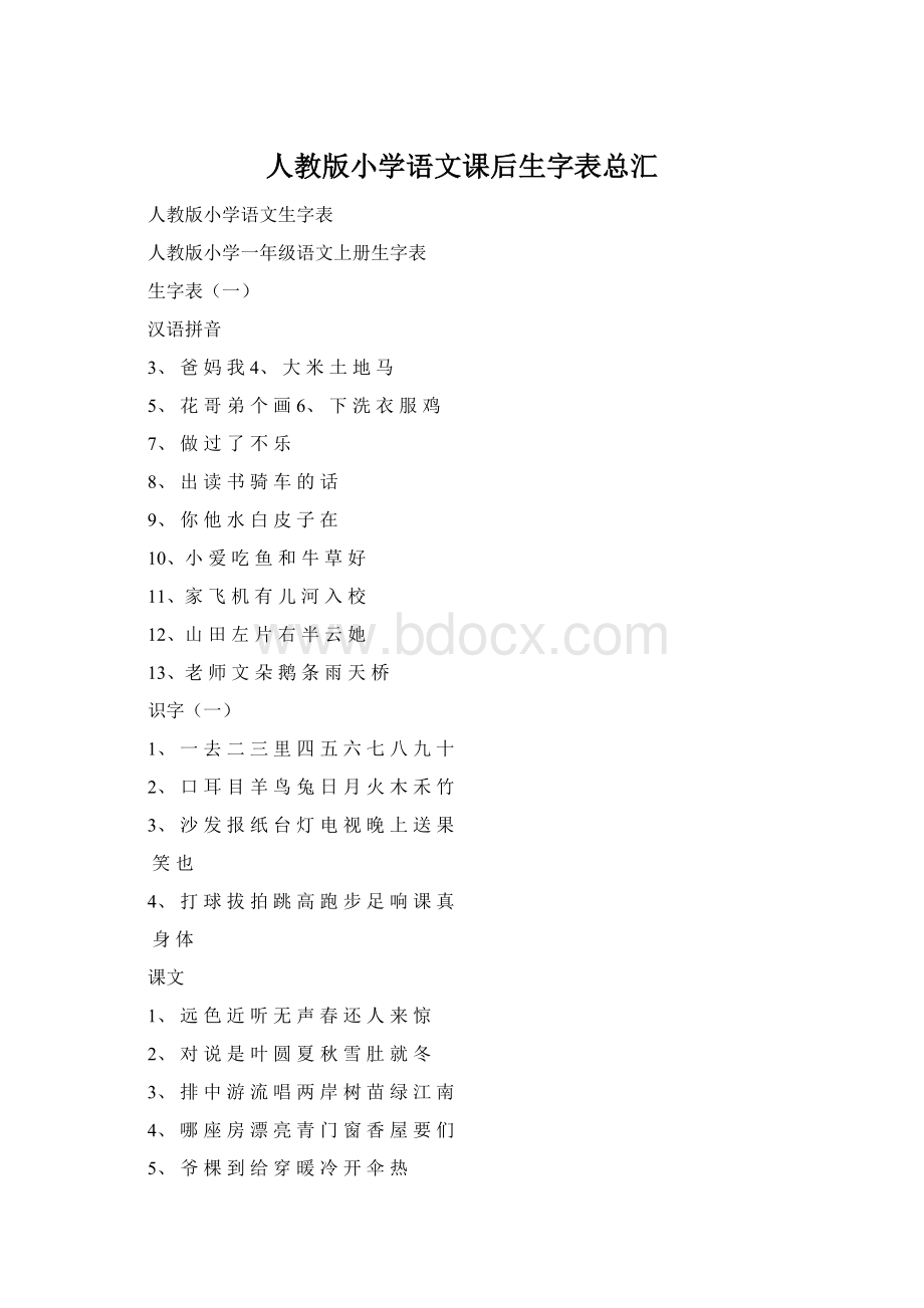 人教版小学语文课后生字表总汇Word格式文档下载.docx