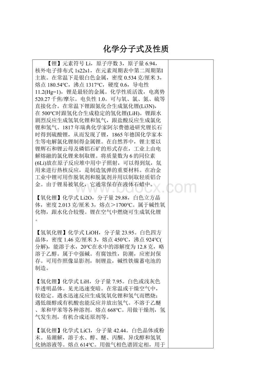 化学分子式及性质Word文档下载推荐.docx