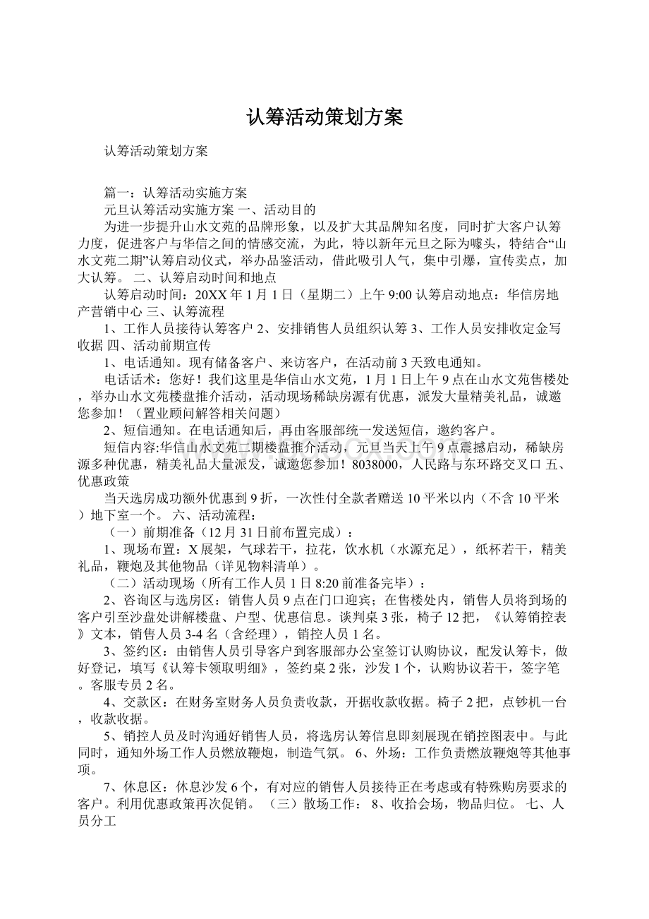 认筹活动策划方案Word文档格式.docx