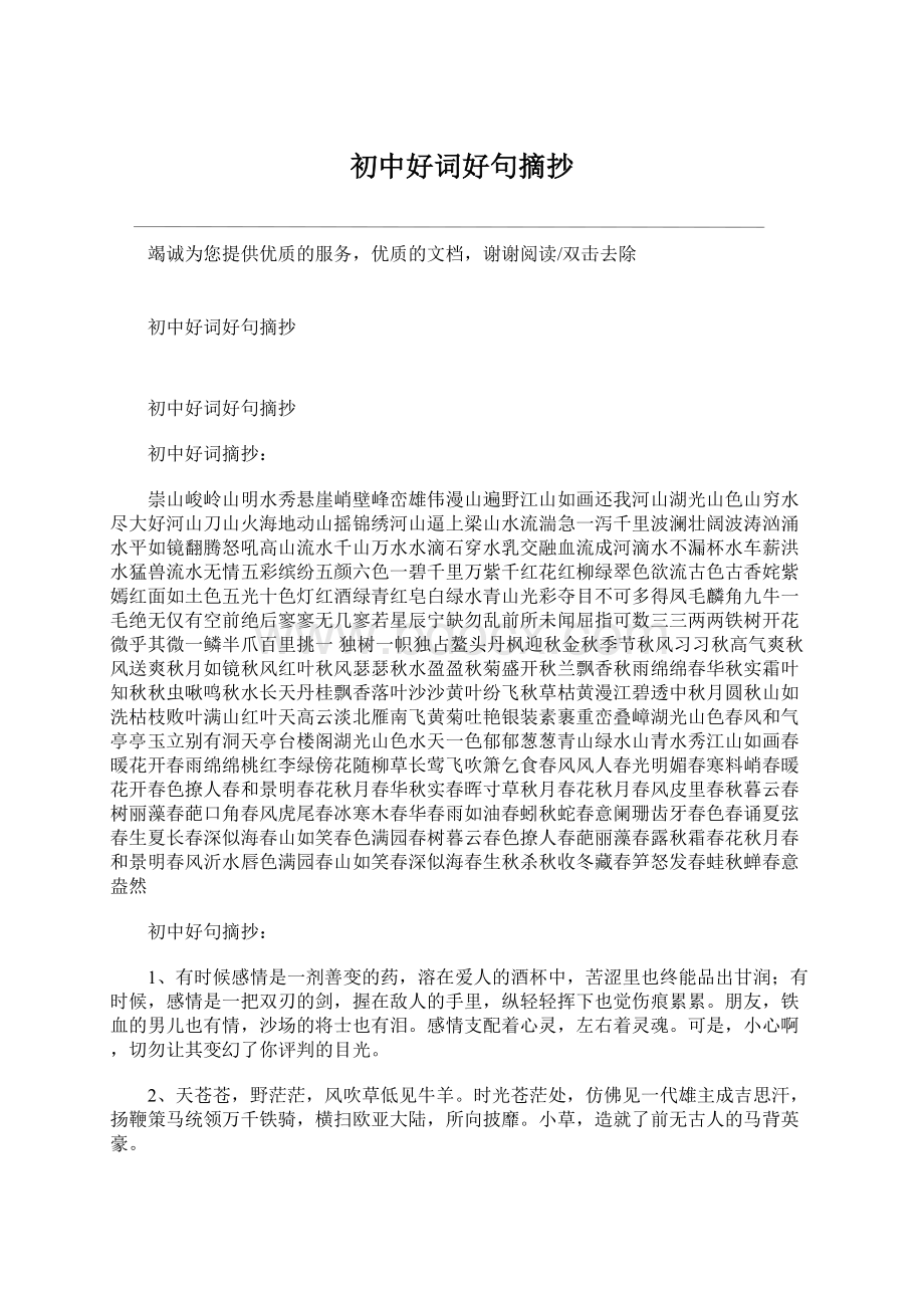 初中好词好句摘抄Word格式.docx