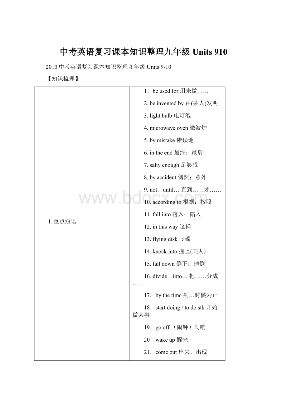 中考英语复习课本知识整理九年级Units 910Word文档下载推荐.docx