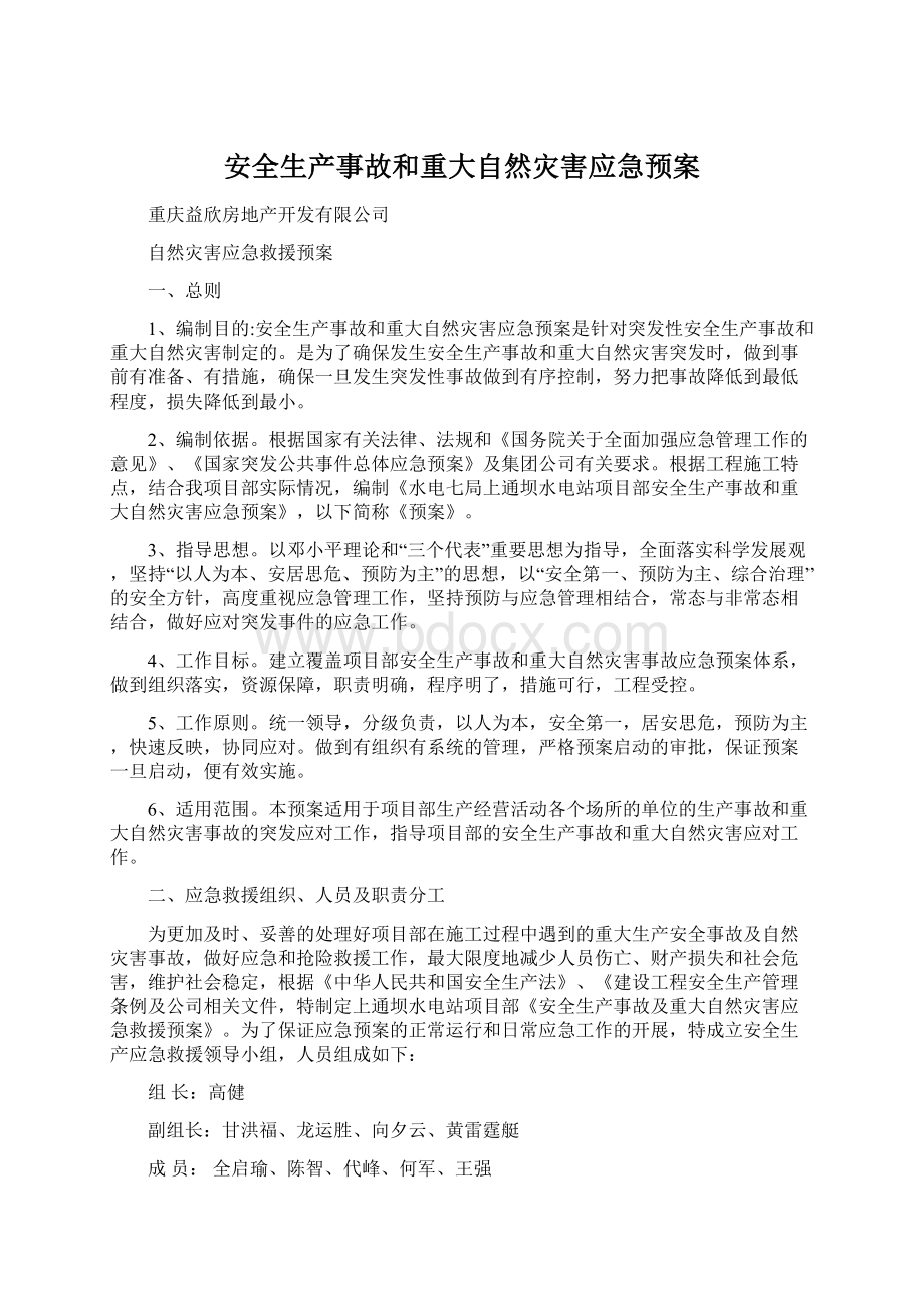 安全生产事故和重大自然灾害应急预案Word文档下载推荐.docx_第1页