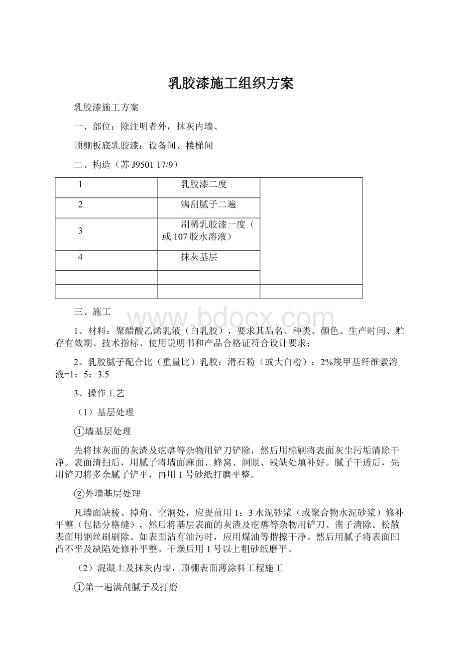 乳胶漆施工组织方案Word格式.docx